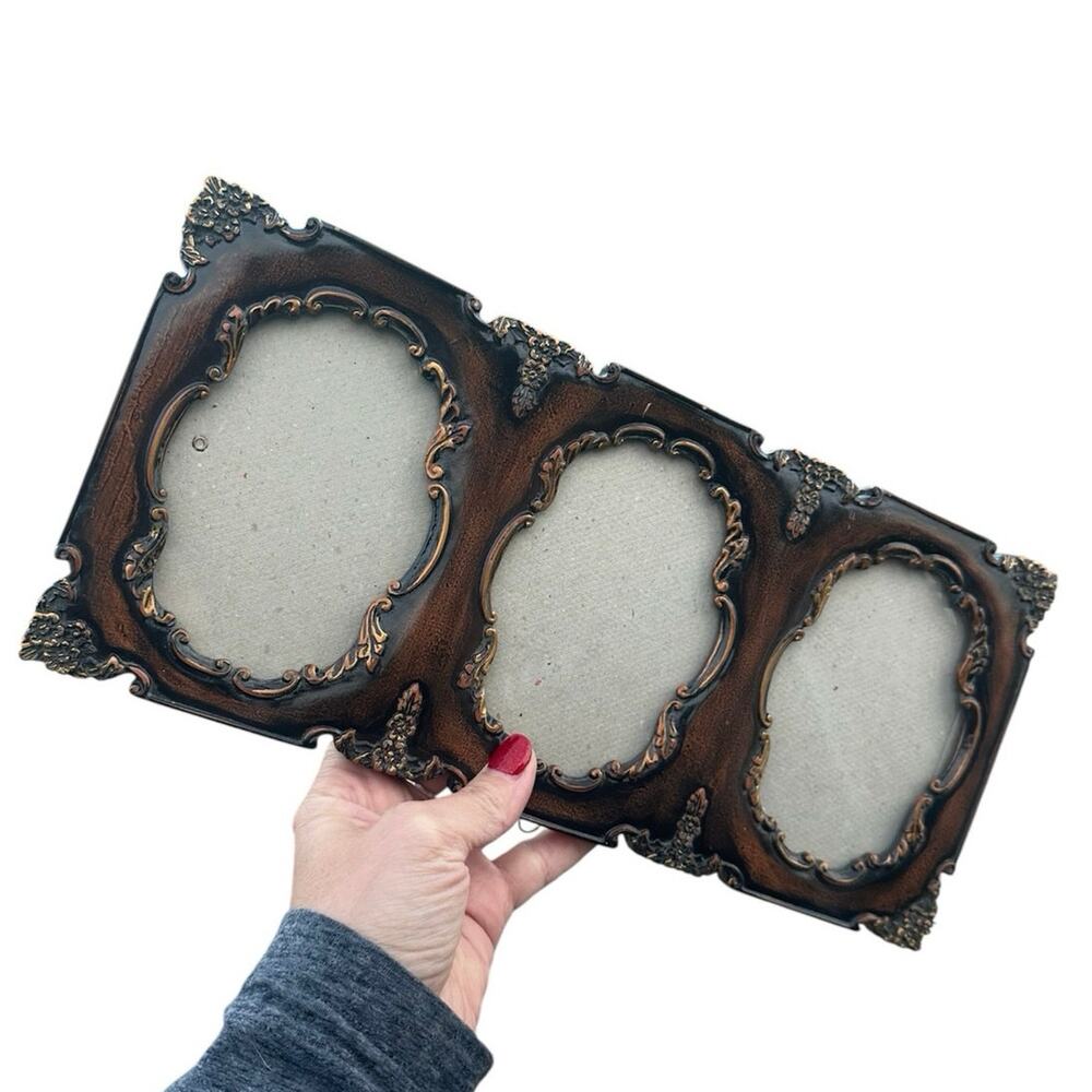Victorian style triple frame 3 oval photo holder French romantic 4x6 home decor